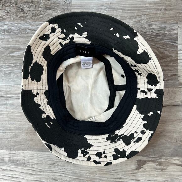 Obey Bucket Hat Black Cream Cow Print 100% Cotton Streetwear Skate - Picture 4 of 5